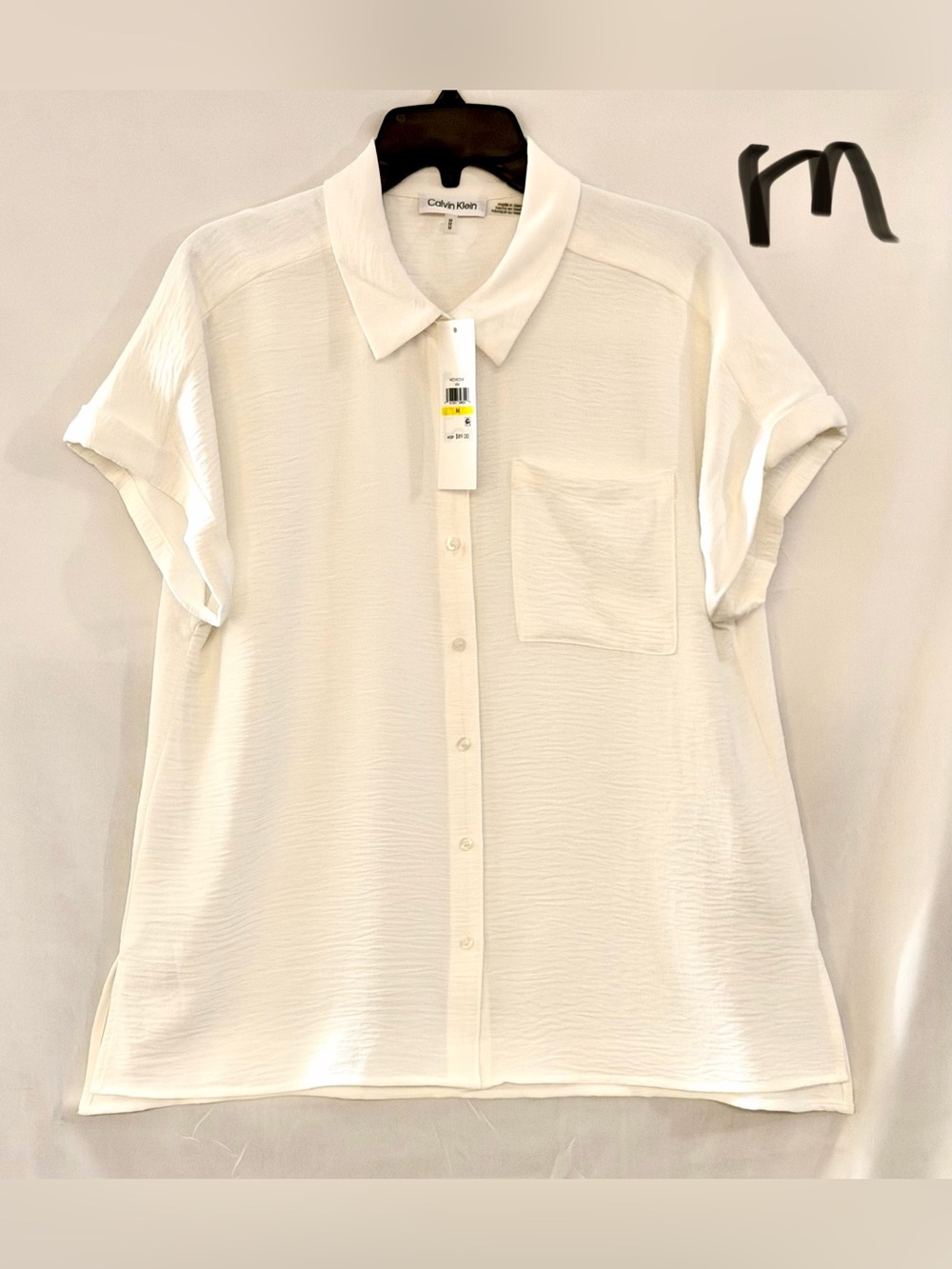 Calvin Klein Cream Button-Front Short Sleeve Blouse